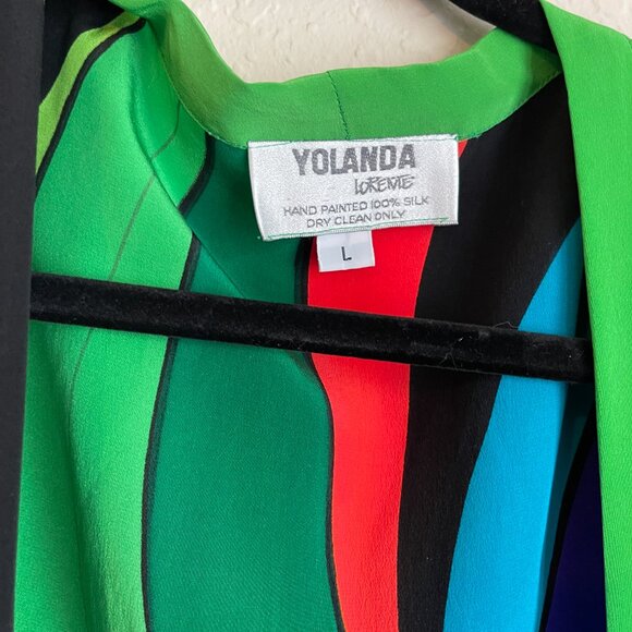 Vintage Yolanda Lorente Hand Painted 100% Silk Open Duster/Kimono Wrap Coverup L - Picture 2 of 10